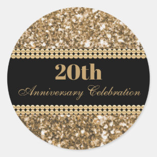 20th Anniversary Celebration Gold Glitter Pearls Classic Round Sticker