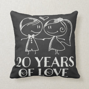 20th Anniversary Couples Chalk Drawn Pillow Gift
