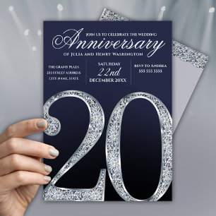 20th Anniversary Diamond Silver Dark Blue Years Invitation