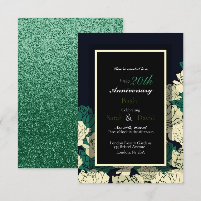 20th anniversary emerald green rose print card (Front/Back)