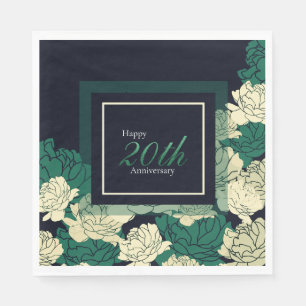 20th anniversary emerald green rose print napkin