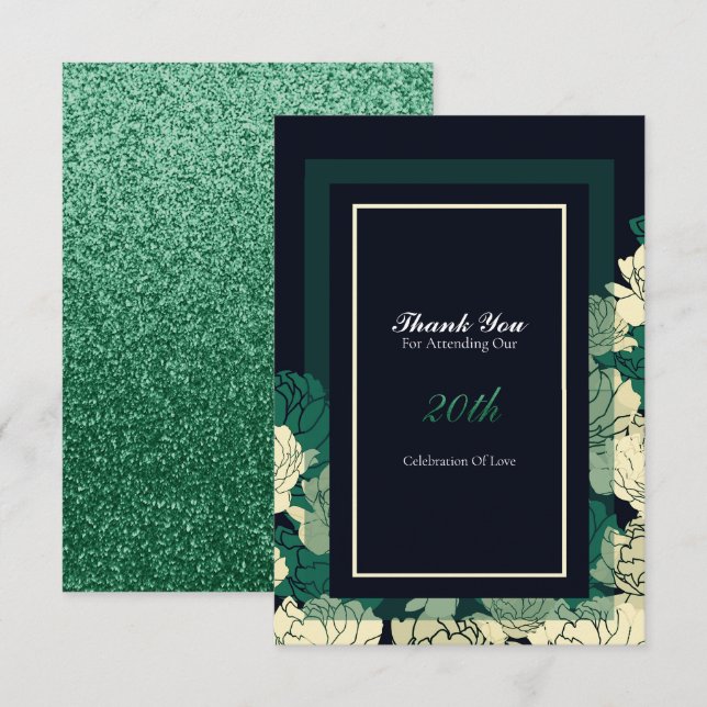 20th anniversary emerald green rose thank you card (Front/Back)