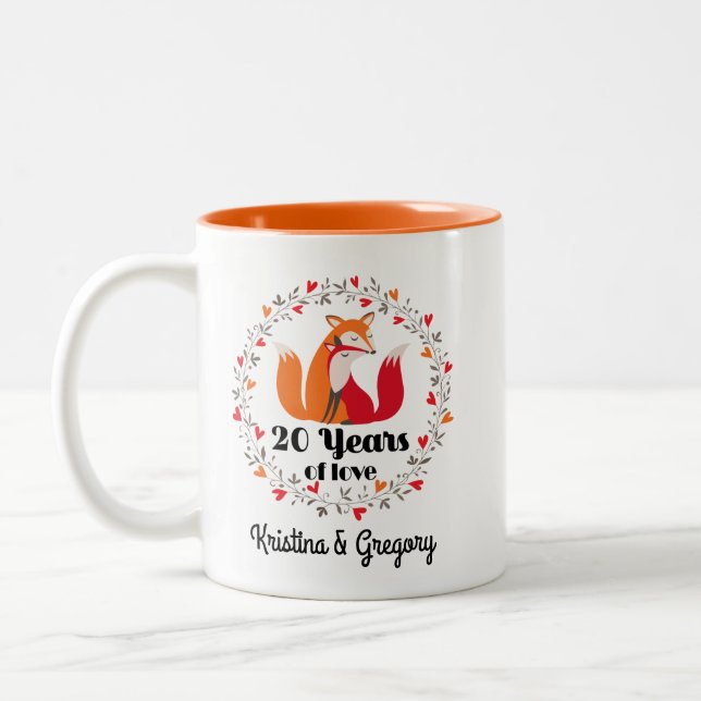 20th Anniversary Fox Couple Matching Two-Tone Coffee Mug (Left)