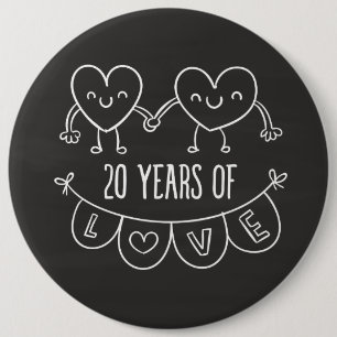 20th Anniversary Gift Chalk Hearts 6 Cm Round Badge