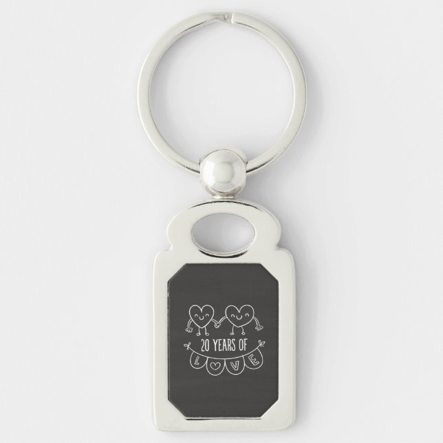 20th Anniversary Gift Chalk Hearts Key Ring (Front)