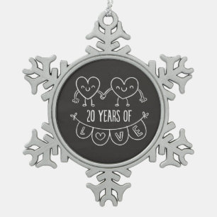20th Anniversary Gift Chalk Hearts Snowflake Pewter Christmas Ornament