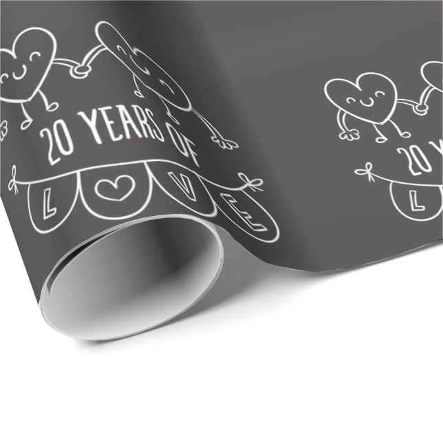 20th Anniversary Gift Chalk Hearts Wrapping Paper (Roll Corner)