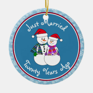 20th Anniversary Gift Fun Snow Couple Christmas Ceramic Tree Decoration