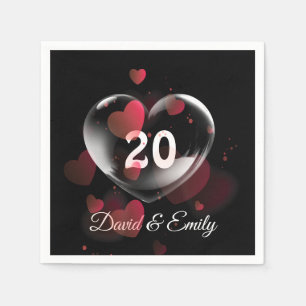 20th Anniversary Heart Bubble With Red Hearts Napkin