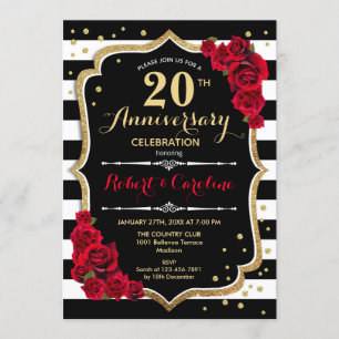 20th Anniversary Invitation - Red Gold Black White