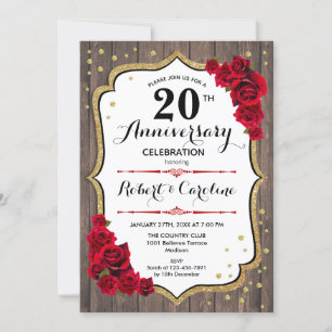 20th Anniversary Invitation - Wood Gold Red