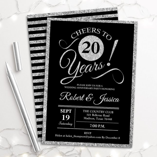20th Anniversary Party - Silver Black Invitation (Creator Uploaded)