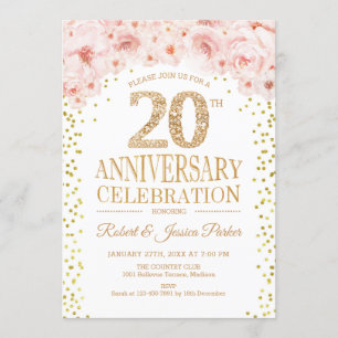 20th Anniversary Party - White Gold Invitation