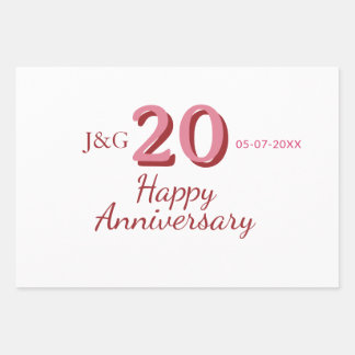 20th anniversary pink name date monogram bold wrapping paper sheet