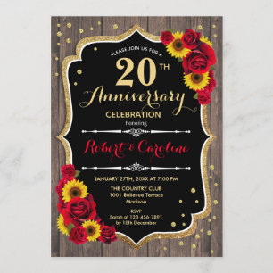 20th Anniversary - Sunflowers Rustic Wood Invitation