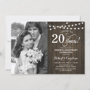 20th Anniversary with Photo - Rustic Wood Invitation