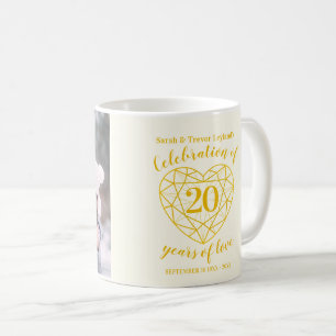 20th anniversary yellow diamond heart custom photo coffee mug