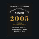 20th Birthday 2005 Black Gold Postcard<br><div class="desc">Elegant Black and Gold 20th Birthday Invitation - Create Your Own Personalised Design. Setting the stage for a remarkable celebration starts with the perfect invitation. Our elegant black and gold 20th birthday invitation is the perfect choice for this milestone event. Bathed in black for a touch of sophistication and adorned...</div>
