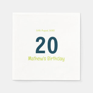 20th birthday add name green pastel grey bold retr napkin