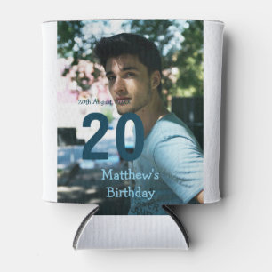 20th birthday add name photo date man blue white s can cooler