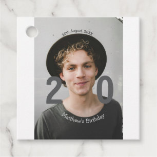 20th birthday add name photo date man blue white s favour tags
