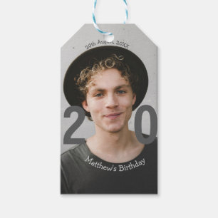 20th birthday add name photo date man blue white s gift tags