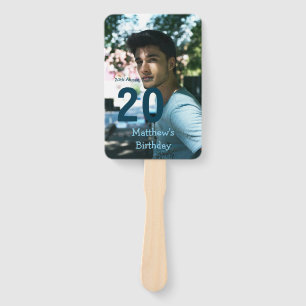 20th birthday add name photo date man blue white s hand fan