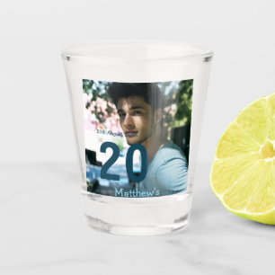 20th birthday add name photo date man blue white s shot glass