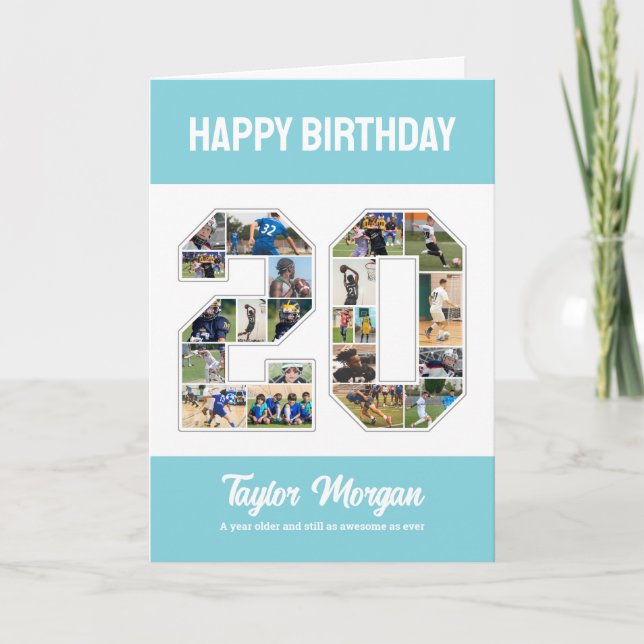 20th Birthday Anniversary Number 20 Photo Collage Card (Front)