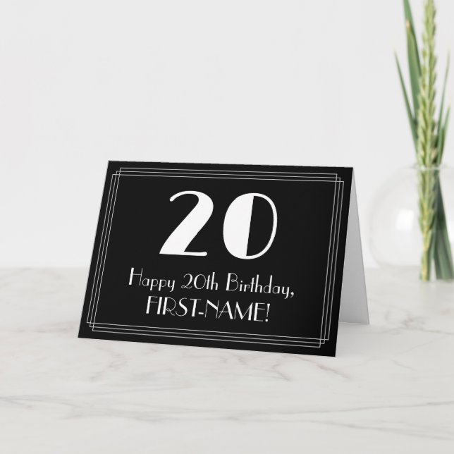 20th Birthday ~ Art Deco Inspired Look "20", Name Card (Front)