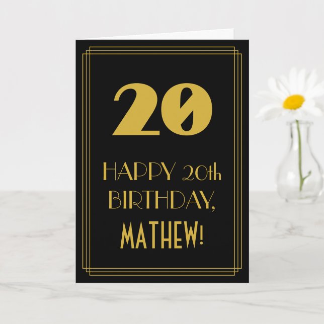 20th Birthday – Art Deco Inspired Look "20" & Name Card (Small Plant)