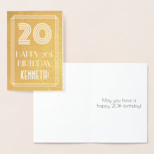 20th Birthday – Art Deco Inspired Look "20" + Name Foil Card