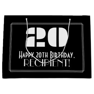 20th Birthday ~ Art Deco Inspired Look "20" + Name Large Gift Bag