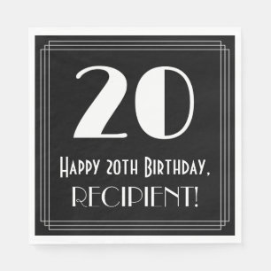 20th Birthday ~ Art Deco Inspired Look "20", Name Napkin