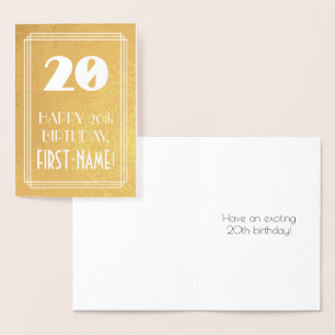 20th Birthday ~ Art Deco Style "20" & Custom Name Foil Card