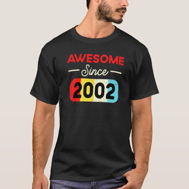 20th Birthday Awesome Since 2002 Tees Vintage Text (Front)