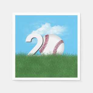20th Birthday Baseball In Green Grass Napkin