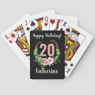 20th birthday black floral  playing cards