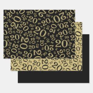 20th Birthday Black & Gold Number Pattern 20 Wrapping Paper Sheet