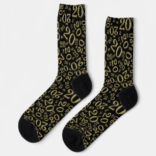 20th Birthday Black/Gold Random Number Pattern Socks