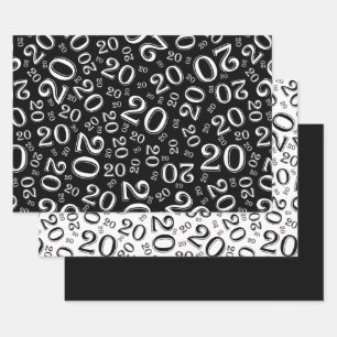 20th Birthday Black & White Number Pattern 20 Wrapping Paper Sheet