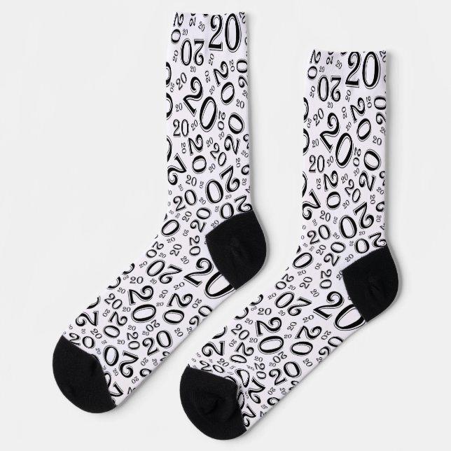 20th Birthday Black/White Random Number Pattern Socks (Left)