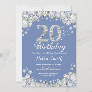 20th Birthday Blue and Silver Diamond Invitation
