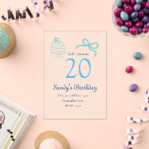 20th Birthday blue bow cake name date pastel retro Acrylic Invitations