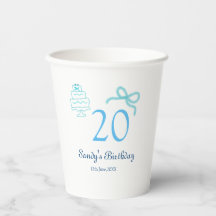 20th Birthday blue bow cake name date pastel retro