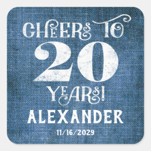 20th Birthday Blue Linen Thank You Favor Stickers
