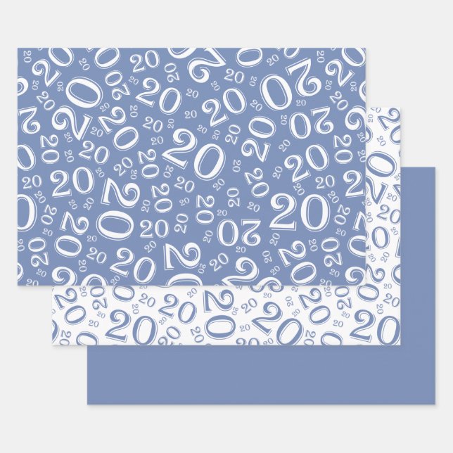 20th Birthday Blue & White Number Pattern 20 Wrapping Paper Sheet (Set)