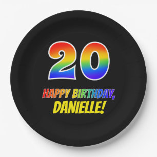 20th Birthday: Bold, Fun, Simple, Rainbow 20 Paper Plate