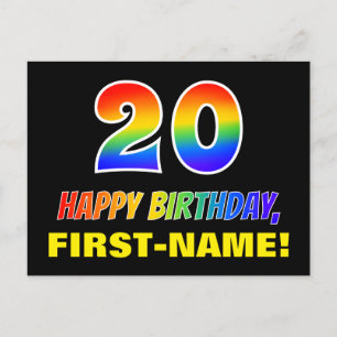 20th Birthday: Bold, Fun, Simple, Rainbow 20 Postcard