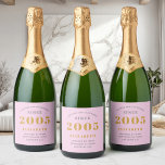 20th Birthday Born 2005 Add Name Pink Grey Sparkling Wine Label<br><div class="desc">Personalised Birthday add your name and year sparkling wine label. Edit the name and year with the template provided. A wonderful custom pink birthday party item. More gifts and party supplies available with the "setting standards" design in the store.</div>